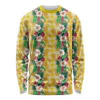 Hawaiian Palaka Long Sleeve Shirt Hibiscus Pineapple Lei LT9 Unisex Yellow - Polynesian Pride