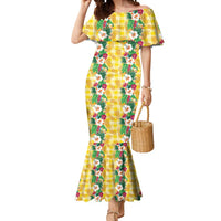 Hawaiian Palaka Mermaid Dress Hibiscus Pineapple Lei LT9 Women Yellow - Polynesian Pride