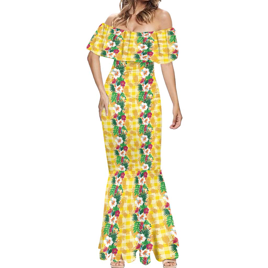 Hawaiian Palaka Mermaid Dress Hibiscus Pineapple Lei LT9 - Polynesian Pride