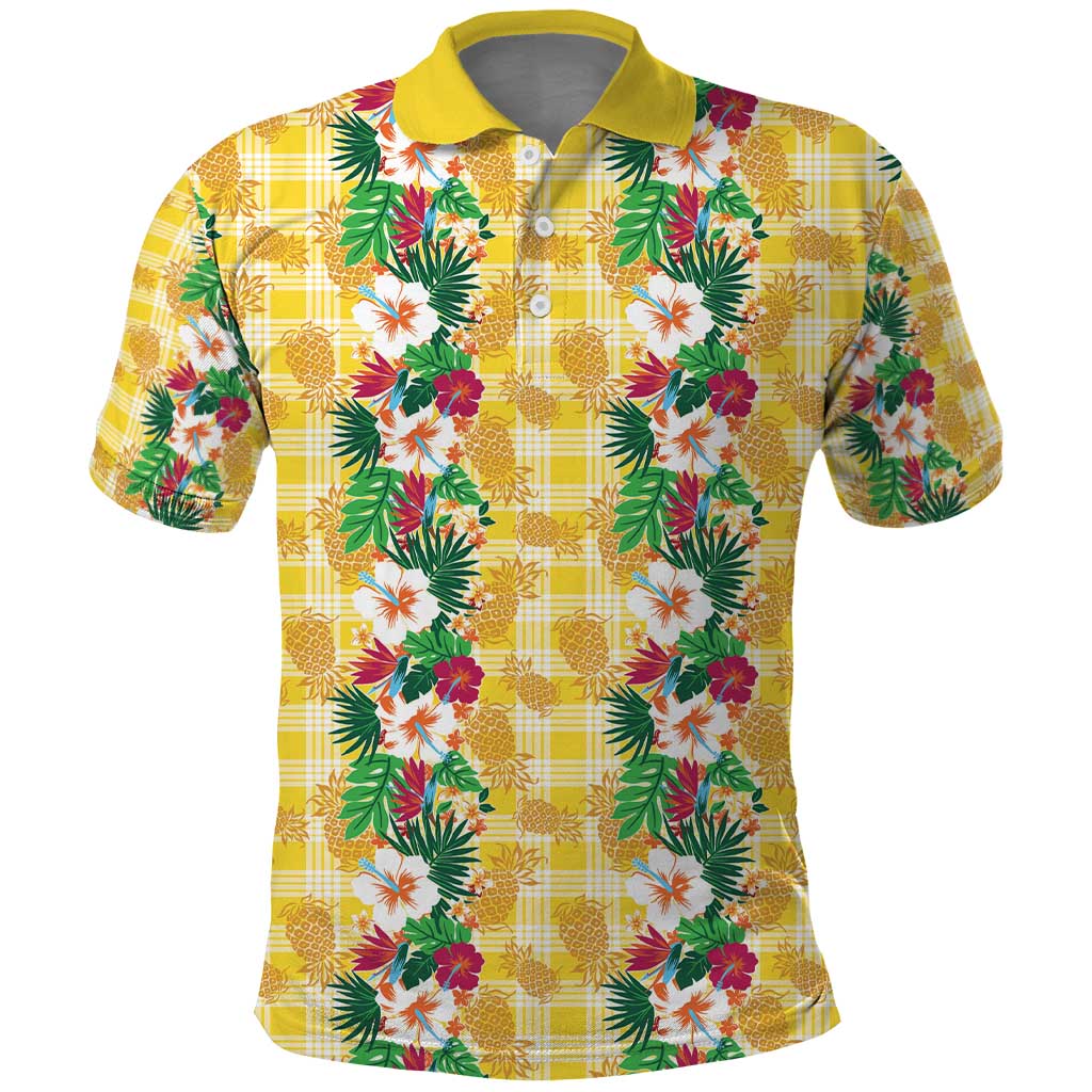 Hawaiian Palaka Polo Shirt Hibiscus Pineapple Lei LT9 Yellow - Polynesian Pride