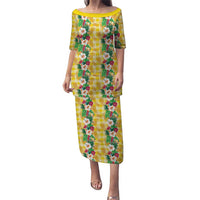 Hawaiian Palaka Puletasi Hibiscus Pineapple Lei LT9 Long Dress Yellow - Polynesian Pride