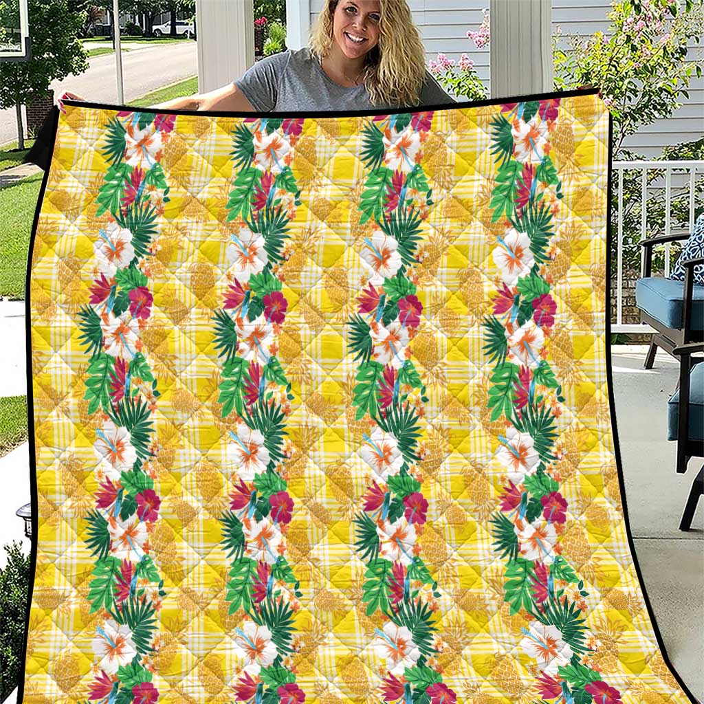 Hawaiian Palaka Quilt Hibiscus Pineapple Lei LT9 Yellow - Polynesian Pride