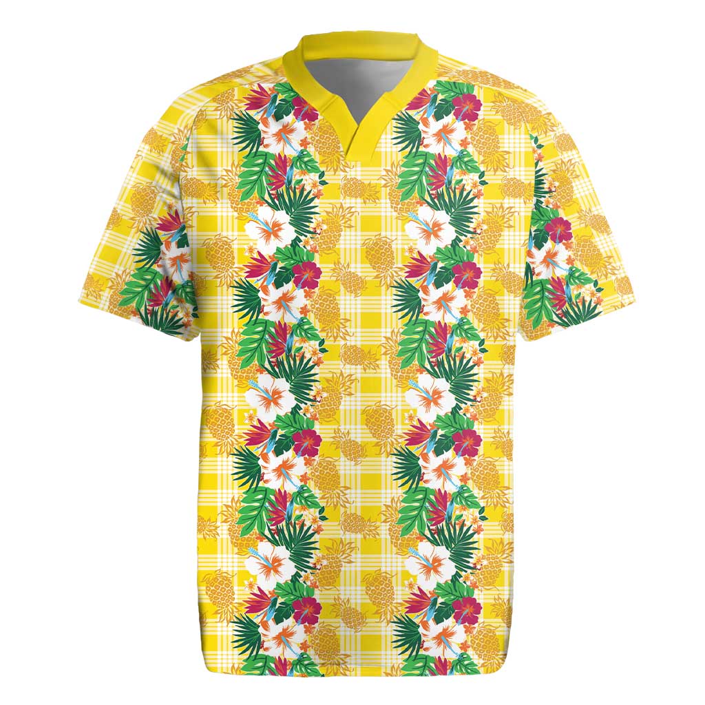Hawaiian Palaka Rugby Jersey Hibiscus Pineapple Lei LT9 Yellow - Polynesian Pride