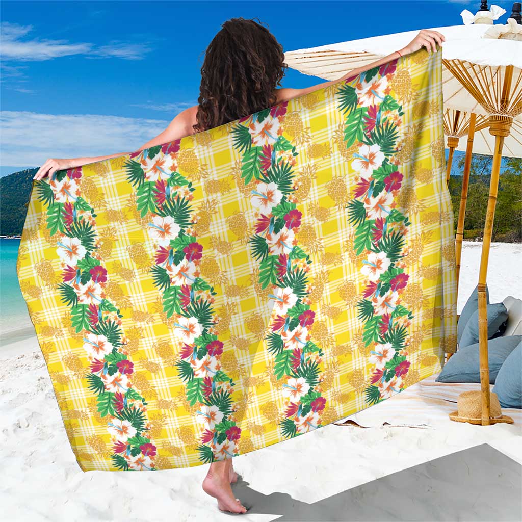 Hawaiian Palaka Sarong Hibiscus Pineapple Lei LT9 One Size 44 x 66 inches Yellow - Polynesian Pride