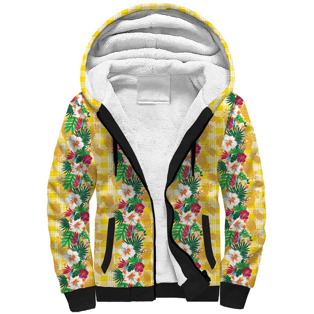 Hawaiian Palaka Sherpa Hoodie Hibiscus Pineapple Lei LT9 Unisex Yellow - Polynesian Pride
