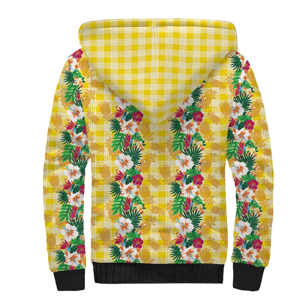 Hawaiian Palaka Sherpa Hoodie Hibiscus Pineapple Lei LT9 - Polynesian Pride