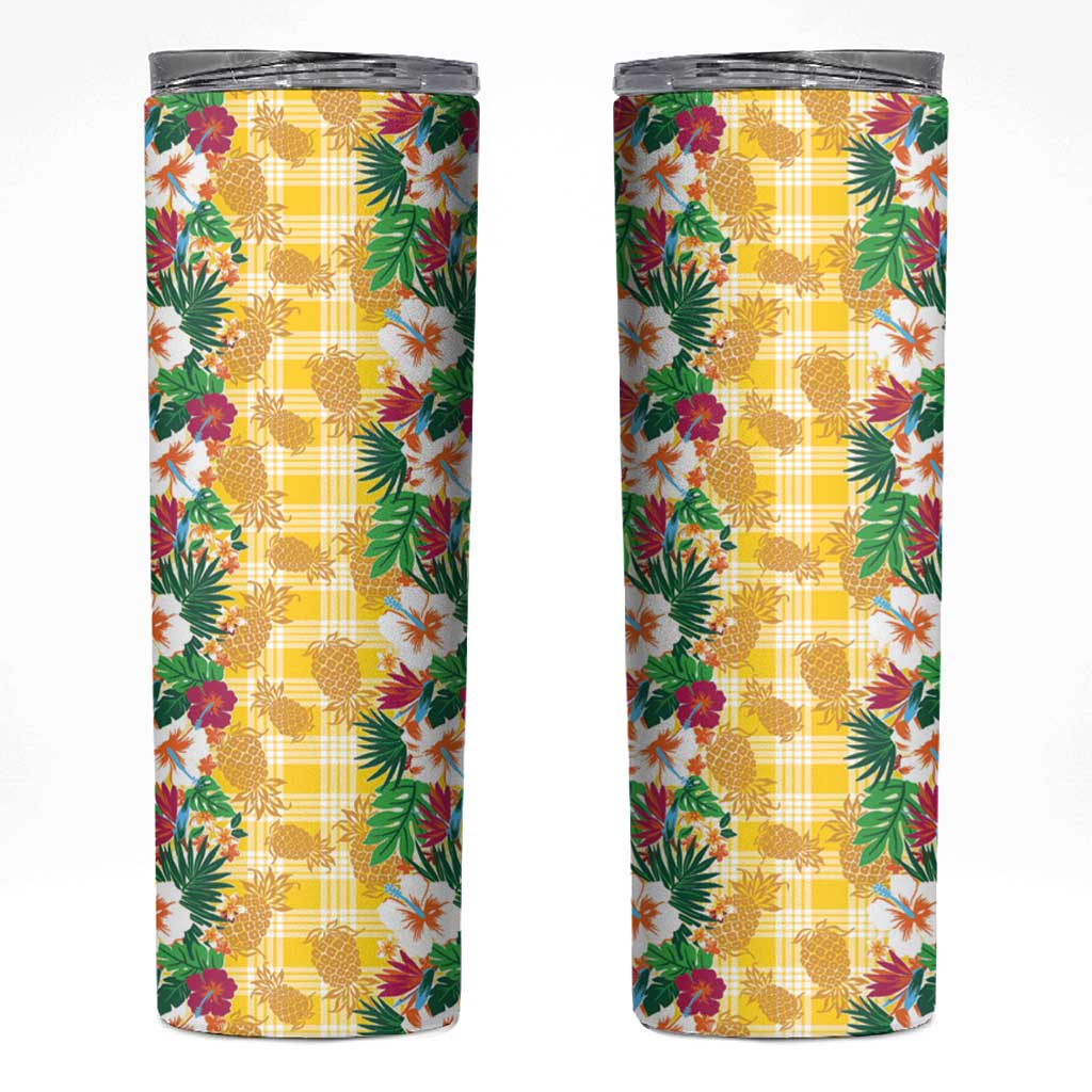 Hawaiian Palaka Skinny Tumbler Hibiscus Pineapple Lei LT9 Yellow - Polynesian Pride