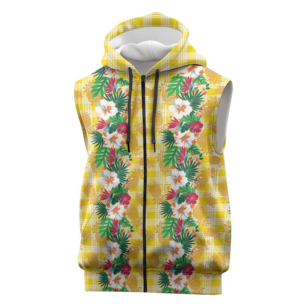 Hawaiian Palaka Sleeveless Zip Hoodie Hibiscus Pineapple Lei LT9 Yellow - Polynesian Pride