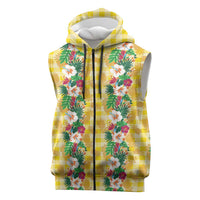 Hawaiian Palaka Sleeveless Zip Hoodie Hibiscus Pineapple Lei LT9 Yellow - Polynesian Pride
