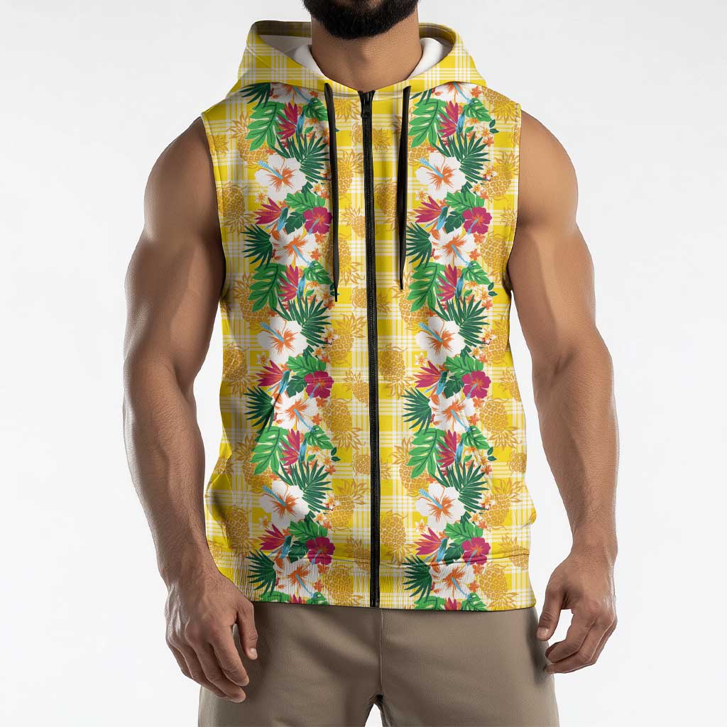 Hawaiian Palaka Sleeveless Zip Hoodie Hibiscus Pineapple Lei LT9 - Polynesian Pride