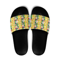 Hawaiian Palaka Slide Sandals Hibiscus Pineapple Lei LT9 Yellow - Polynesian Pride