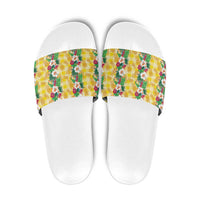 Hawaiian Palaka Slide Sandals Hibiscus Pineapple Lei LT9 Yellow - Polynesian Pride
