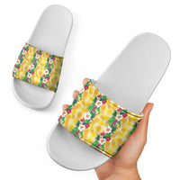 Hawaiian Palaka Slide Sandals Hibiscus Pineapple Lei LT9 - Polynesian Pride
