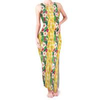 Hawaiian Palaka Tank Maxi Dress Hibiscus Pineapple Lei LT9 Women Yellow - Polynesian Pride