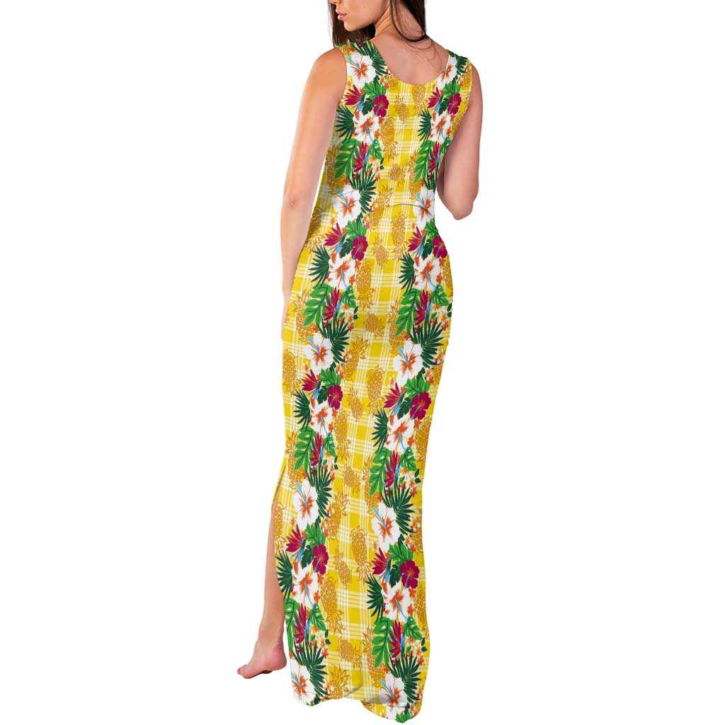 Hawaiian Palaka Tank Maxi Dress Hibiscus Pineapple Lei LT9 - Polynesian Pride