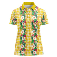 Hawaiian Palaka Women Polo Shirt Hibiscus Pineapple Lei LT9 Female Yellow - Polynesian Pride