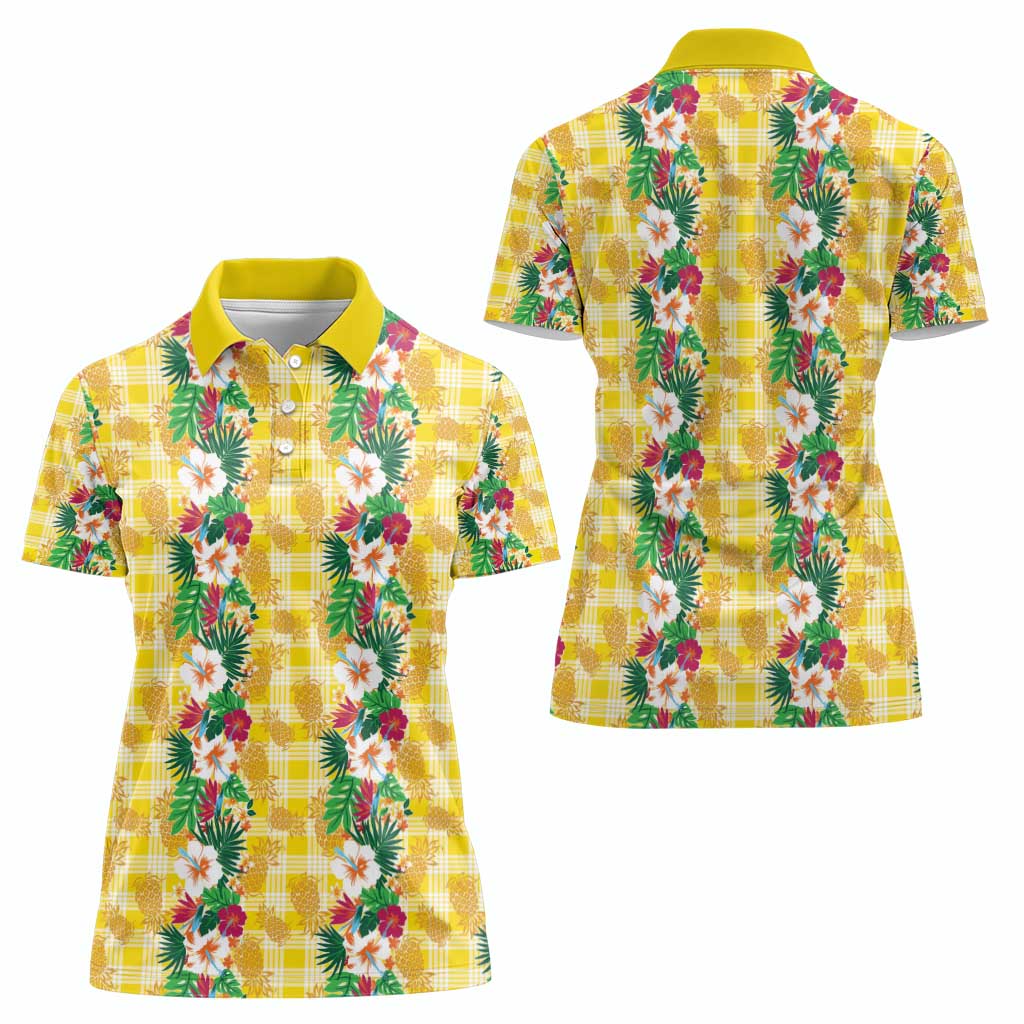 Hawaiian Palaka Women Polo Shirt Hibiscus Pineapple Lei LT9 - Polynesian Pride