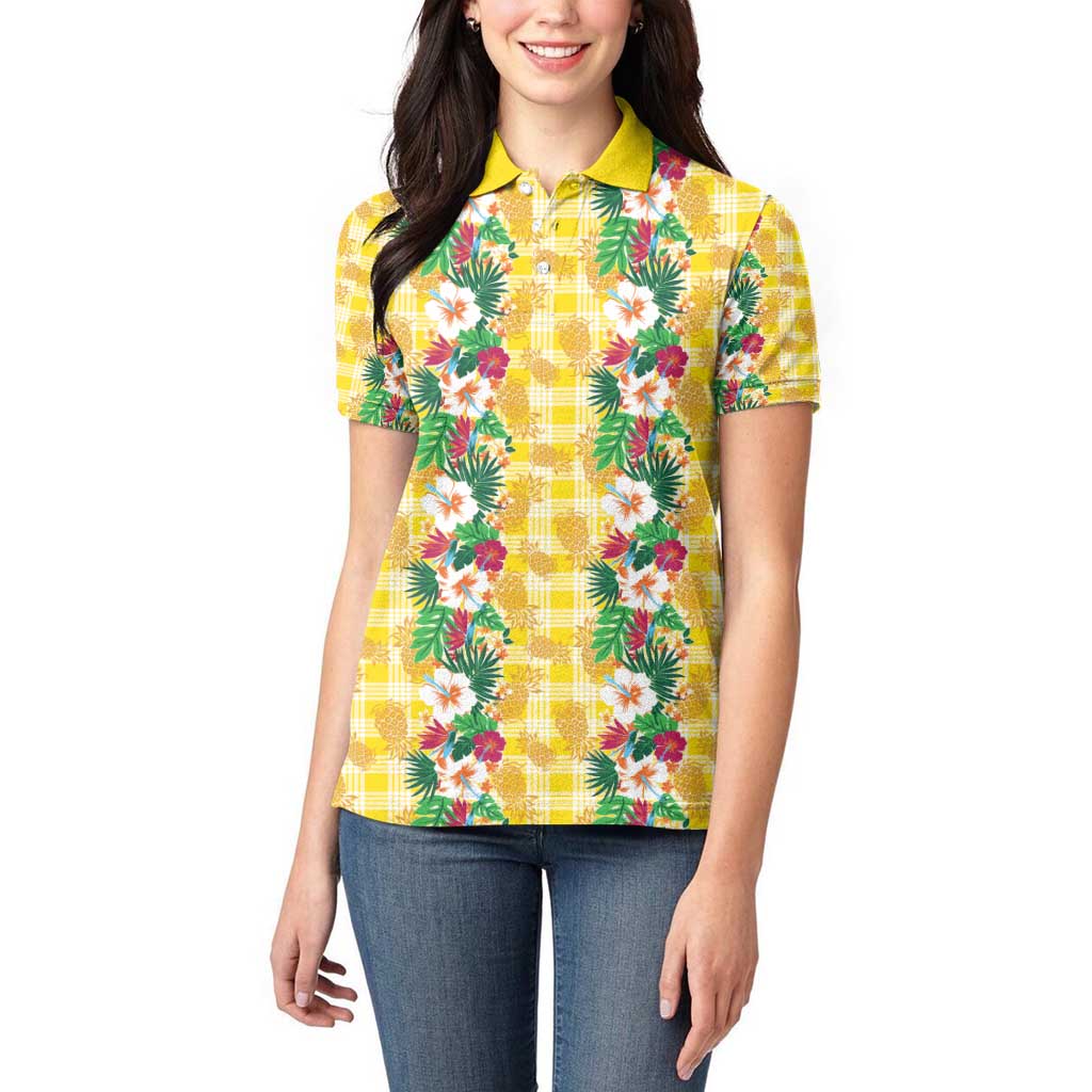Hawaiian Palaka Women Polo Shirt Hibiscus Pineapple Lei LT9 - Polynesian Pride
