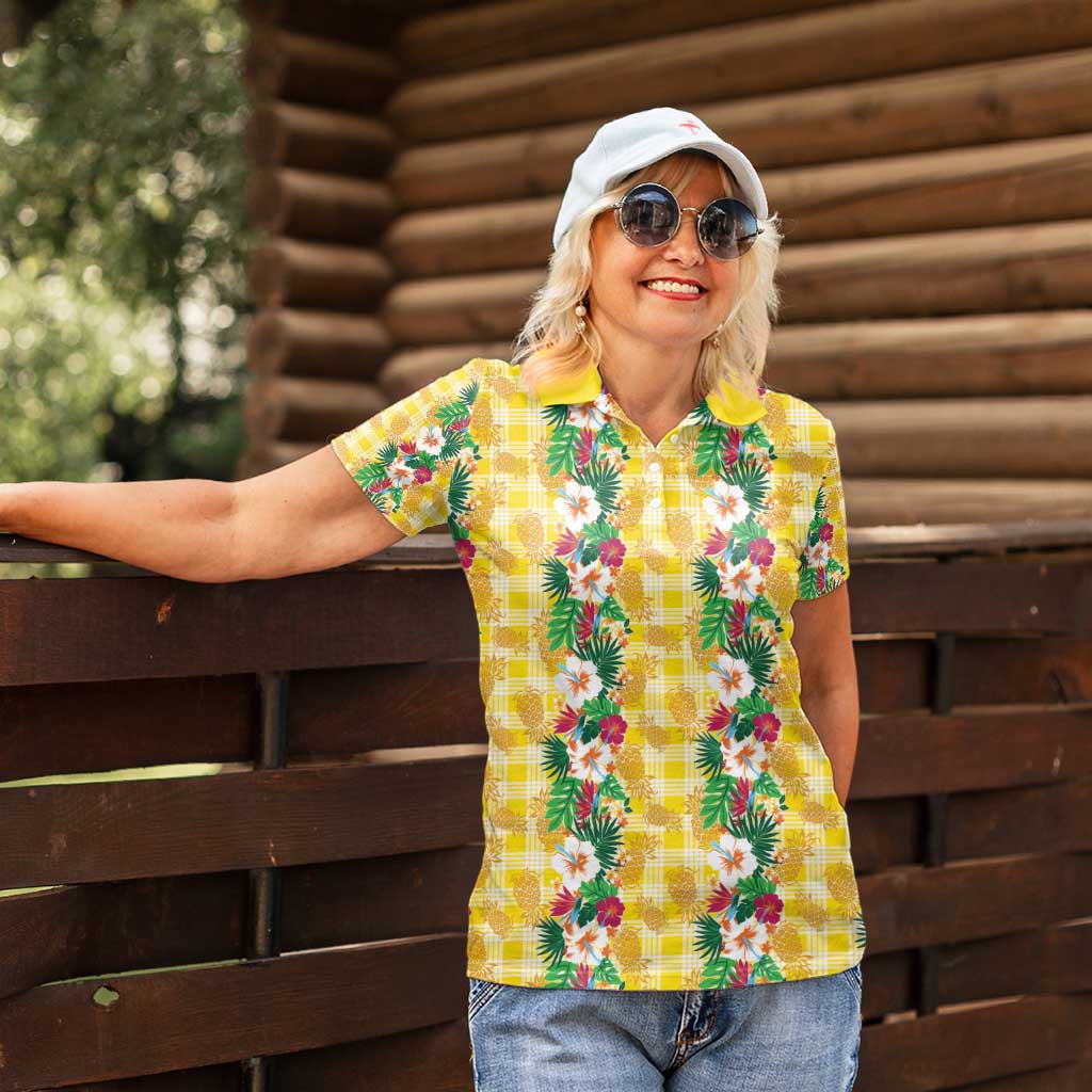 Hawaiian Palaka Women Polo Shirt Hibiscus Pineapple Lei LT9 - Polynesian Pride