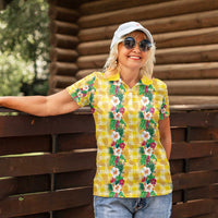 Hawaiian Palaka Women Polo Shirt Hibiscus Pineapple Lei LT9 - Polynesian Pride