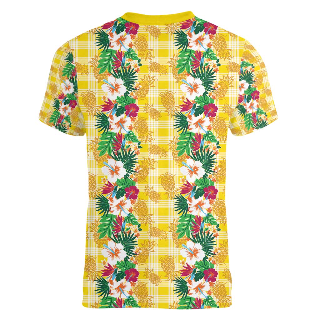 Hawaiian Palaka Women V-Neck T-Shirt Hibiscus Pineapple Lei LT9 - Polynesian Pride