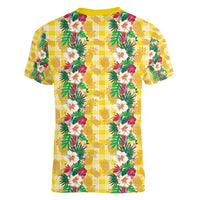 Hawaiian Palaka Women V-Neck T-Shirt Hibiscus Pineapple Lei LT9 - Polynesian Pride