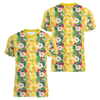 Hawaiian Palaka Women V-Neck T-Shirt Hibiscus Pineapple Lei LT9 - Polynesian Pride