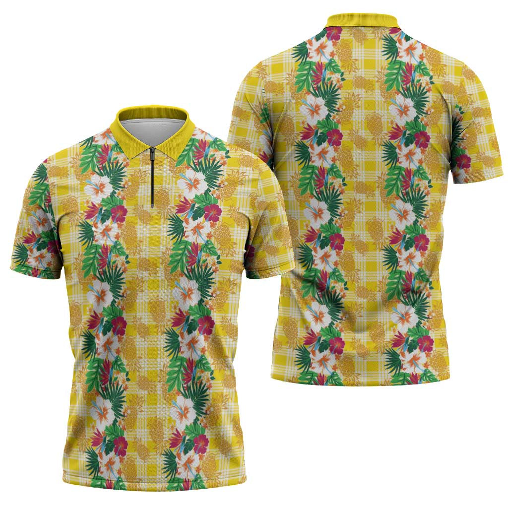 Hawaiian Palaka Zipper Polo Shirt Hibiscus Pineapple Lei LT9 - Polynesian Pride