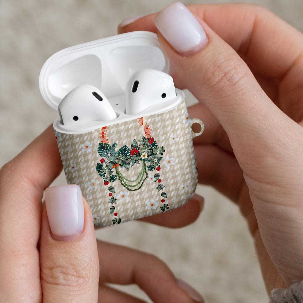 Brown Hawaiian Palaka AirPods Case Kukui Nut Money Lei LT9 - Polynesian Pride