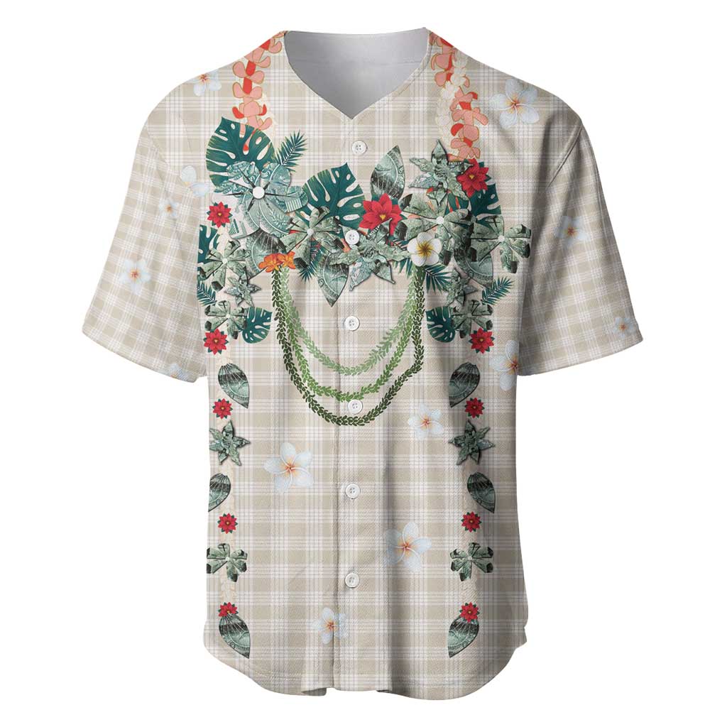 Brown Hawaiian Palaka Baseball Jersey Kukui Nut Money Lei LT9 Brown - Polynesian Pride