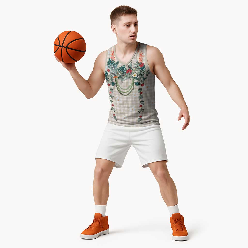 Brown Hawaiian Palaka Basketball Jersey Kukui Nut Money Lei LT9 - Polynesian Pride
