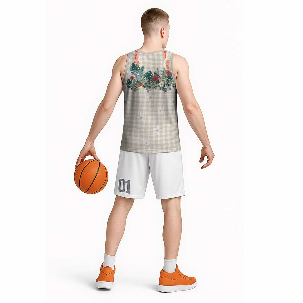 Brown Hawaiian Palaka Basketball Jersey Kukui Nut Money Lei LT9 - Polynesian Pride