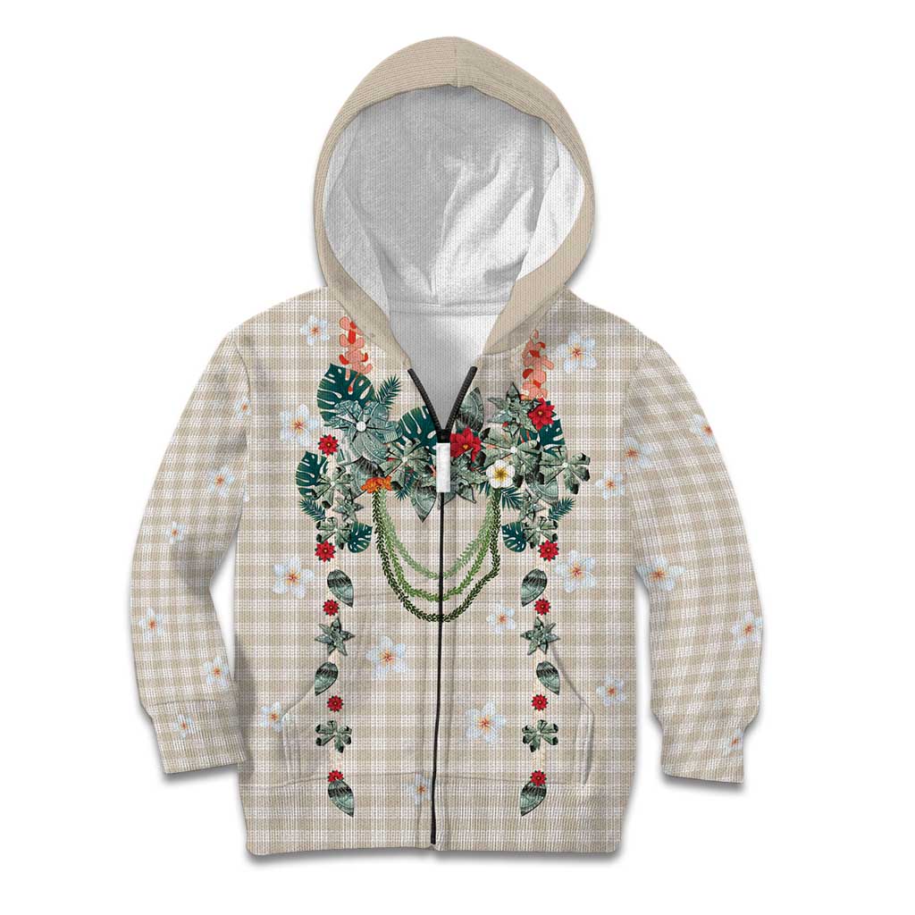 Brown Hawaiian Palaka Kid Hoodie Kukui Nut Money Lei LT9 Zip Hoodie Brown - Polynesian Pride