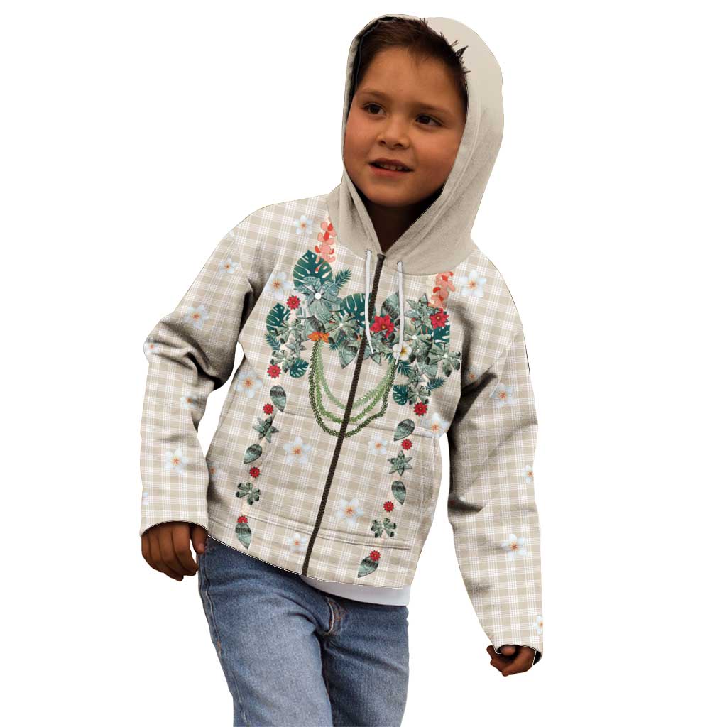 Brown Hawaiian Palaka Kid Hoodie Kukui Nut Money Lei LT9 - Polynesian Pride