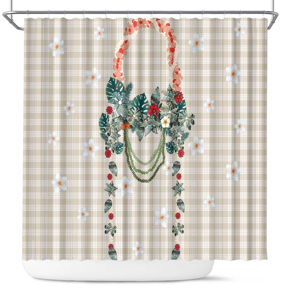 Brown Hawaiian Palaka Shower Curtain Kukui Nut Money Lei LT9 Brown - Polynesian Pride