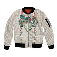 Brown Hawaiian Palaka Sleeve Zip Bomber Jacket Kukui Nut Money Lei LT9 Unisex Brown - Polynesian Pride