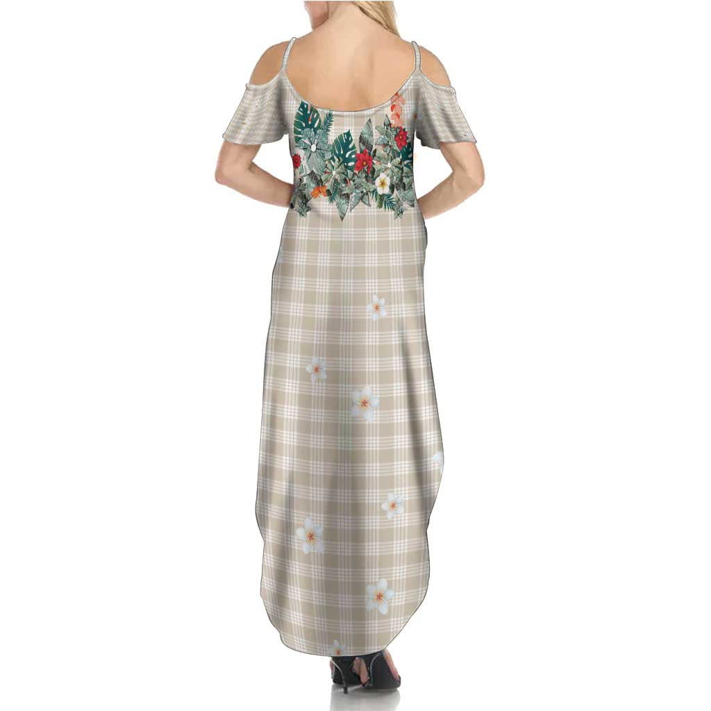 Brown Hawaiian Palaka Summer Maxi Dress Kukui Nut Money Lei LT9 - Polynesian Pride