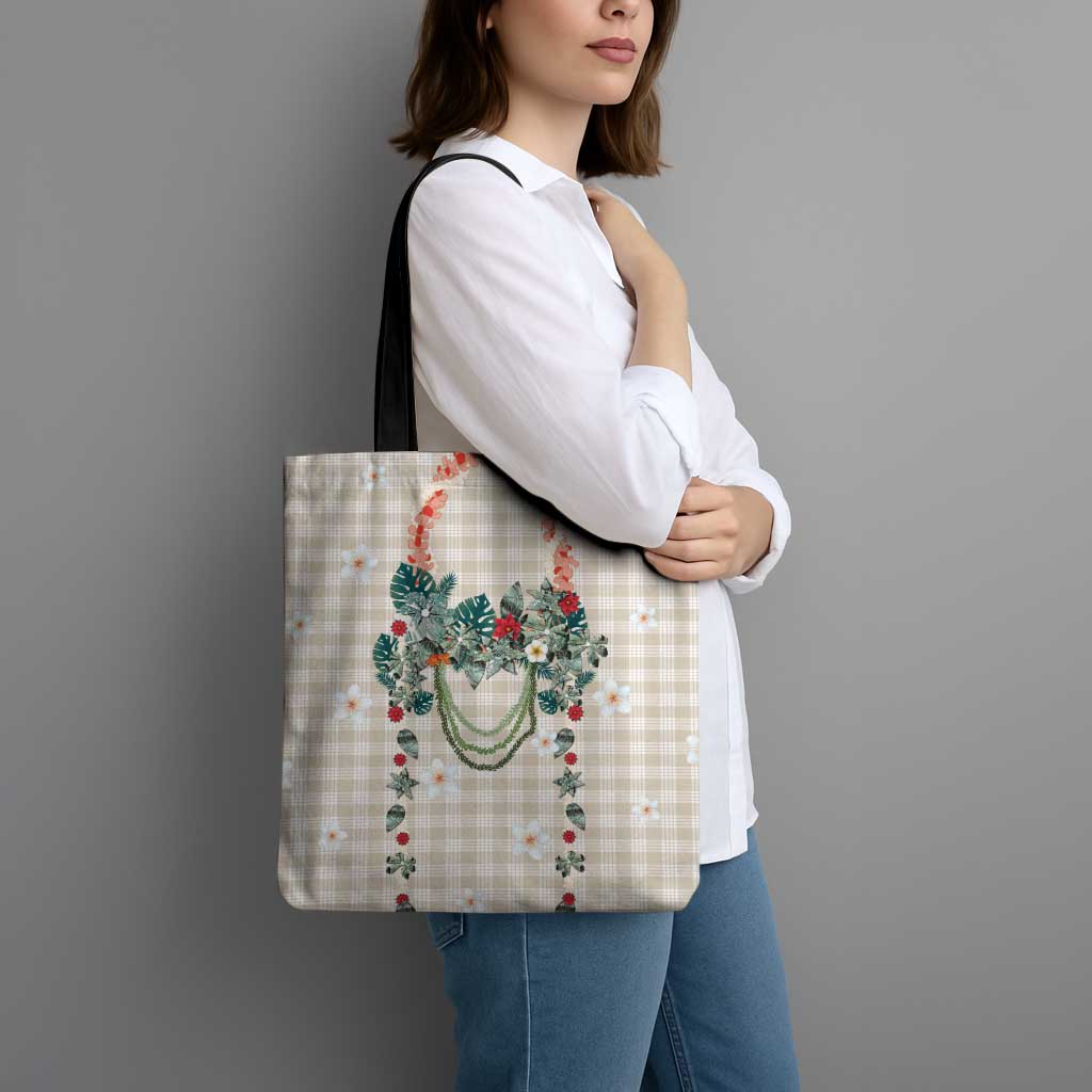 Brown Hawaiian Palaka Tote Bag Kukui Nut Money Lei LT9 - Polynesian Pride