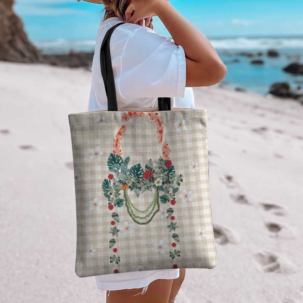 Brown Hawaiian Palaka Tote Bag Kukui Nut Money Lei LT9 - Polynesian Pride