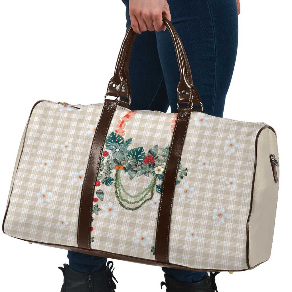 Brown Hawaiian Palaka Travel Bag Kukui Nut Money Lei LT9 - Polynesian Pride