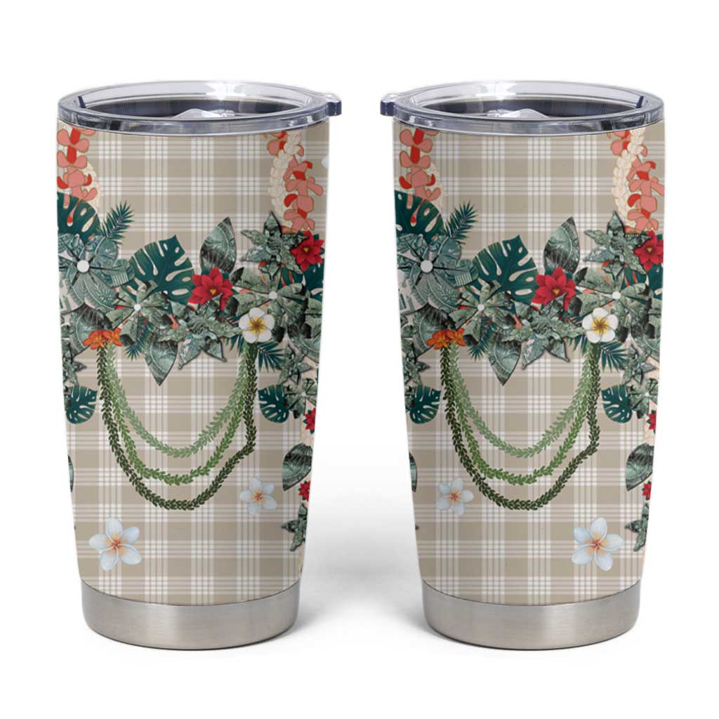 Brown Hawaiian Palaka Tumbler Cup Kukui Nut Money Lei LT9 Brown - Polynesian Pride