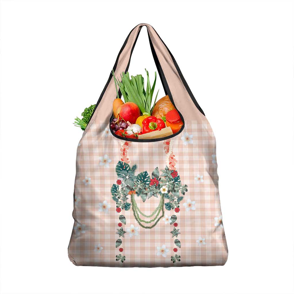 Peach Hawaiian Palaka Grocery Bag Kukui Nut Money Lei LT9 1-pack One Size Peach - Polynesian Pride