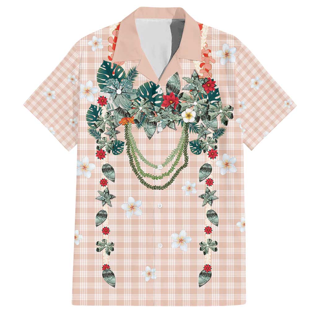Peach Hawaiian Palaka Hawaiian Shirt Kukui Nut Money Lei LT9 Peach - Polynesian Pride