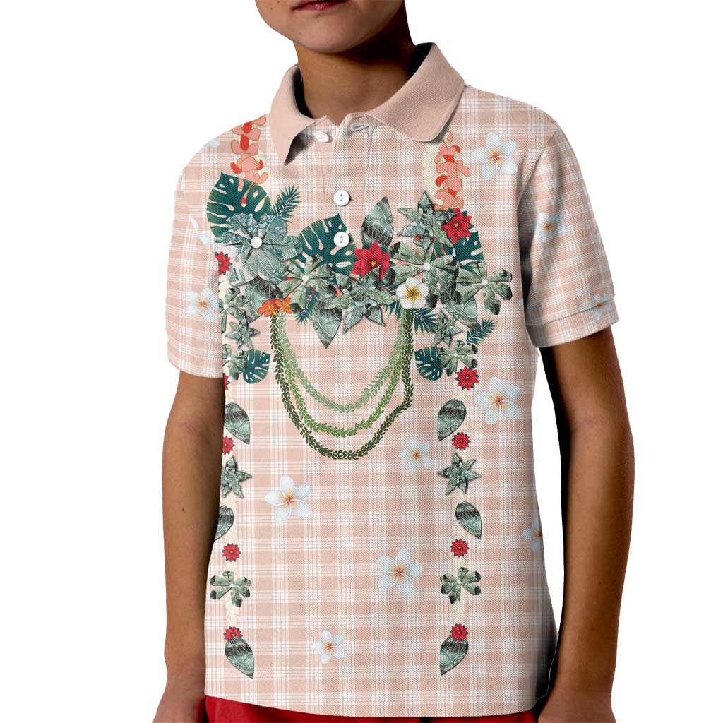 Peach Hawaiian Palaka Kid Polo Shirt Kukui Nut Money Lei LT9 Kid Peach - Polynesian Pride