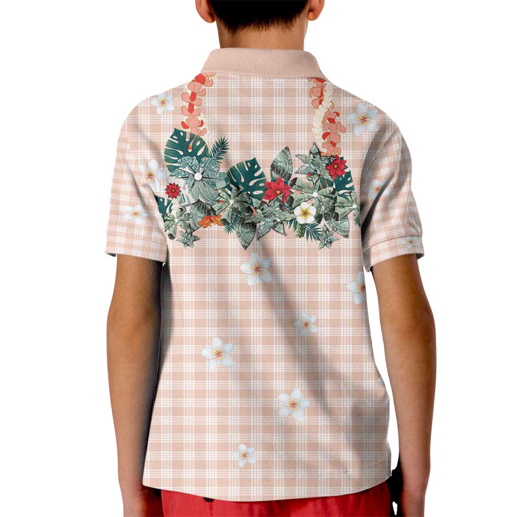 Peach Hawaiian Palaka Kid Polo Shirt Kukui Nut Money Lei LT9 - Polynesian Pride