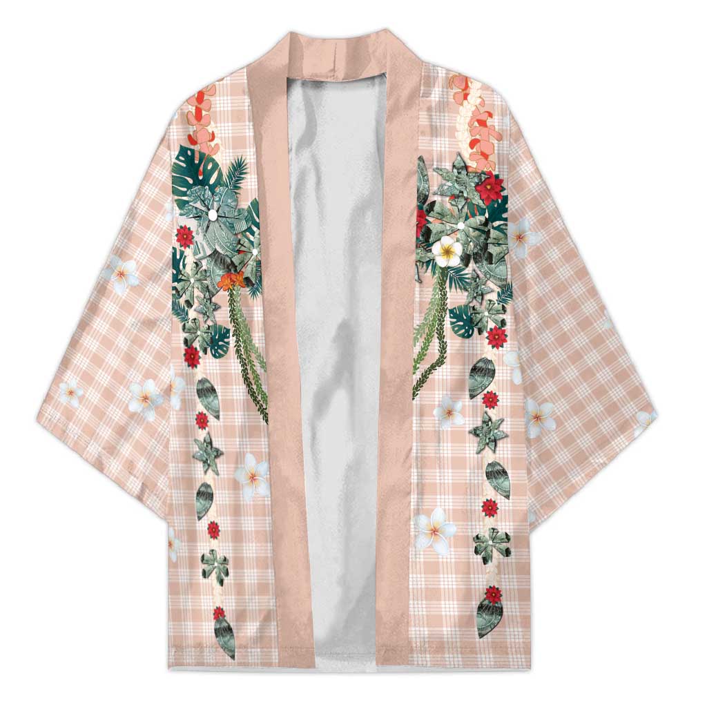 Peach Hawaiian Palaka Kimono Kukui Nut Money Lei LT9 Unisex Peach - Polynesian Pride