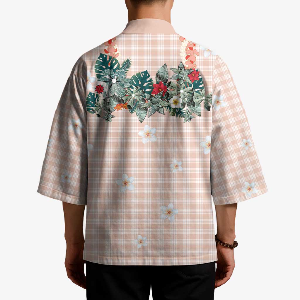 Peach Hawaiian Palaka Kimono Kukui Nut Money Lei LT9 - Polynesian Pride