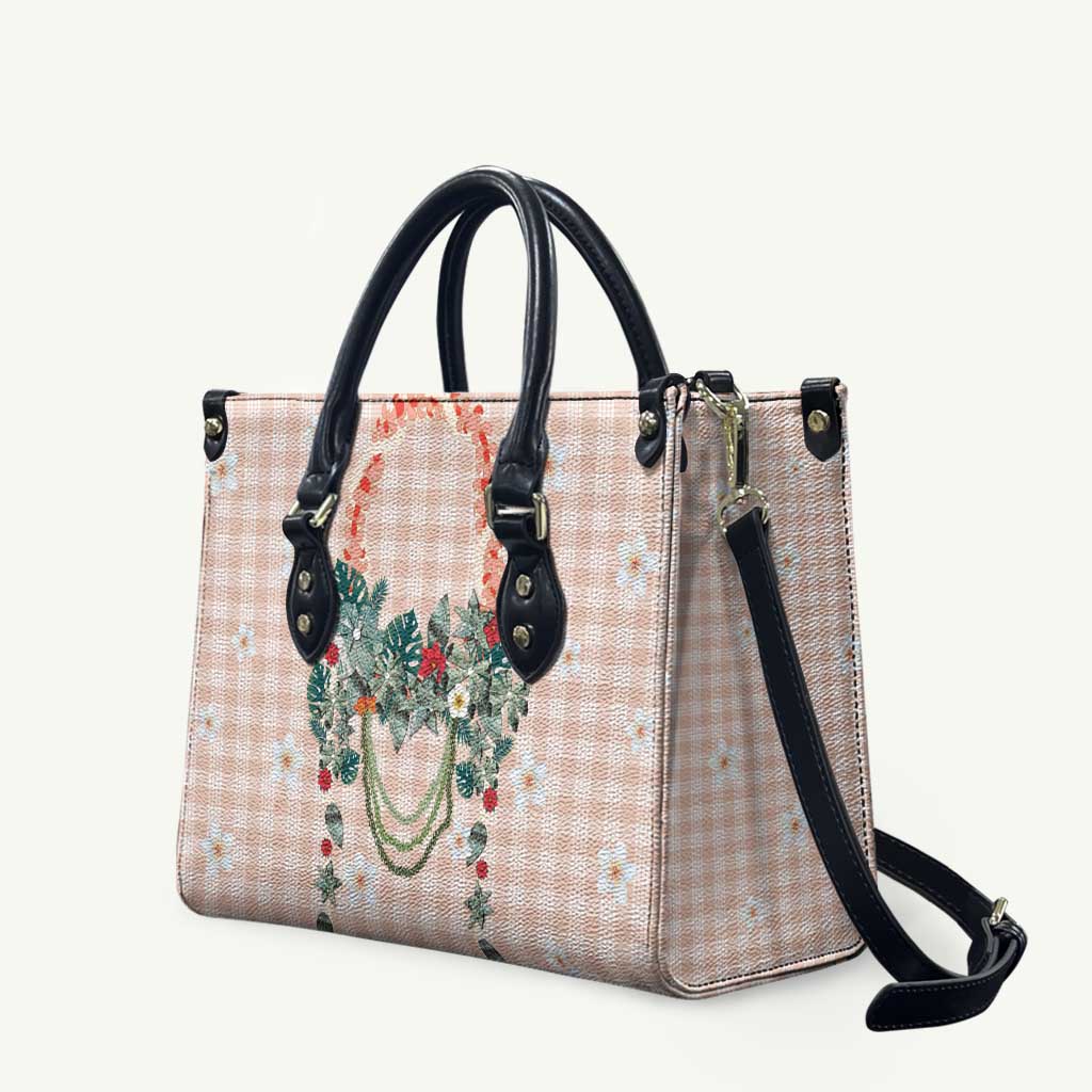 Peach Hawaiian Palaka Leather Bag Kukui Nut Money Lei LT9 Peach - Polynesian Pride