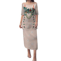 Peach Hawaiian Palaka Puletasi Kukui Nut Money Lei LT9 Long Dress Peach - Polynesian Pride