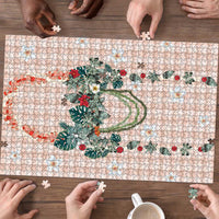 Peach Hawaiian Palaka Puzzle Kukui Nut Money Lei LT9 - Polynesian Pride